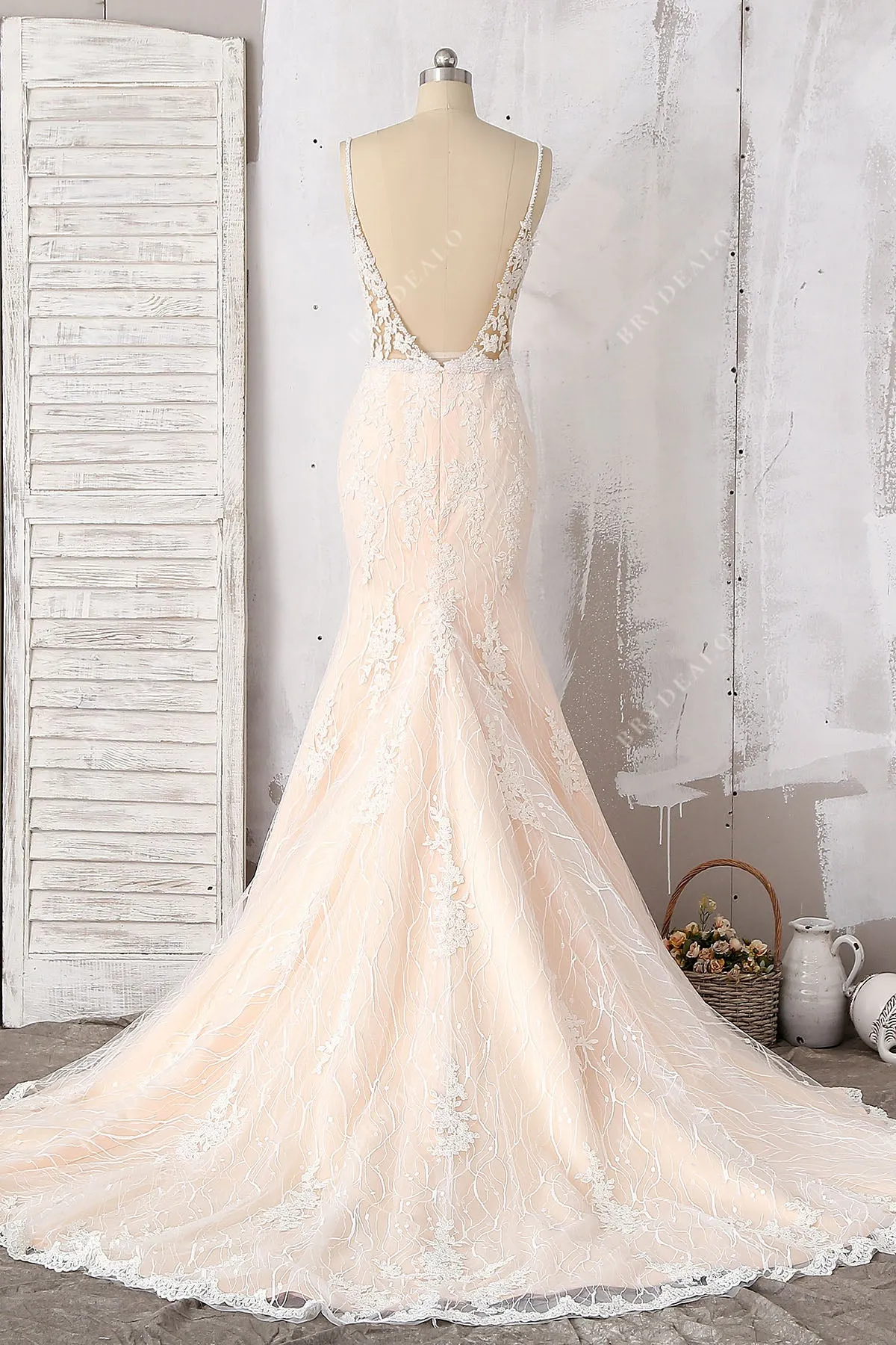 Beaded Lace Straps V-back Mermaid Bridal Dress