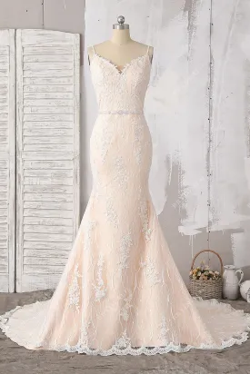 Beaded Lace Straps V-back Mermaid Bridal Dress