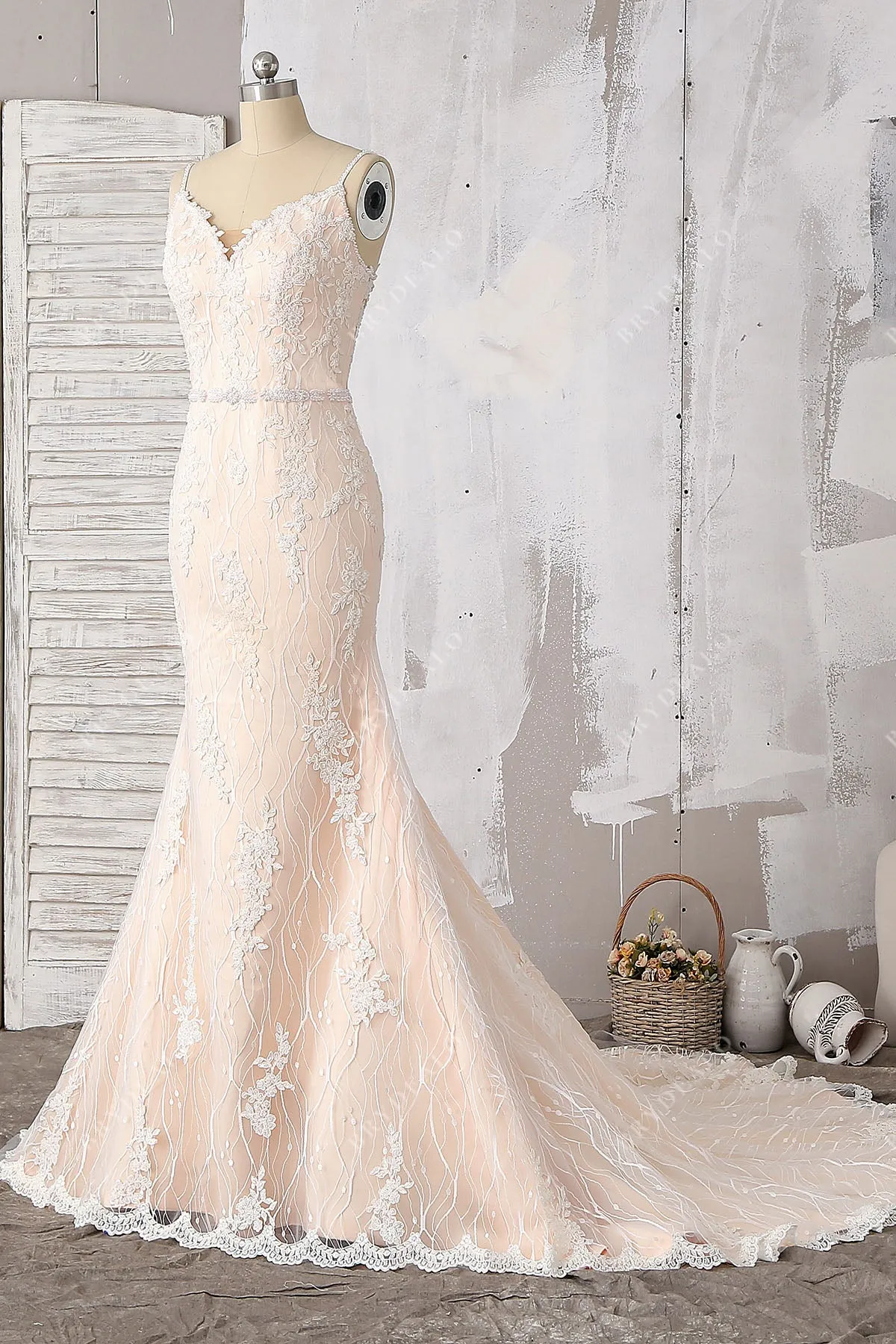 Beaded Lace Straps V-back Mermaid Bridal Dress