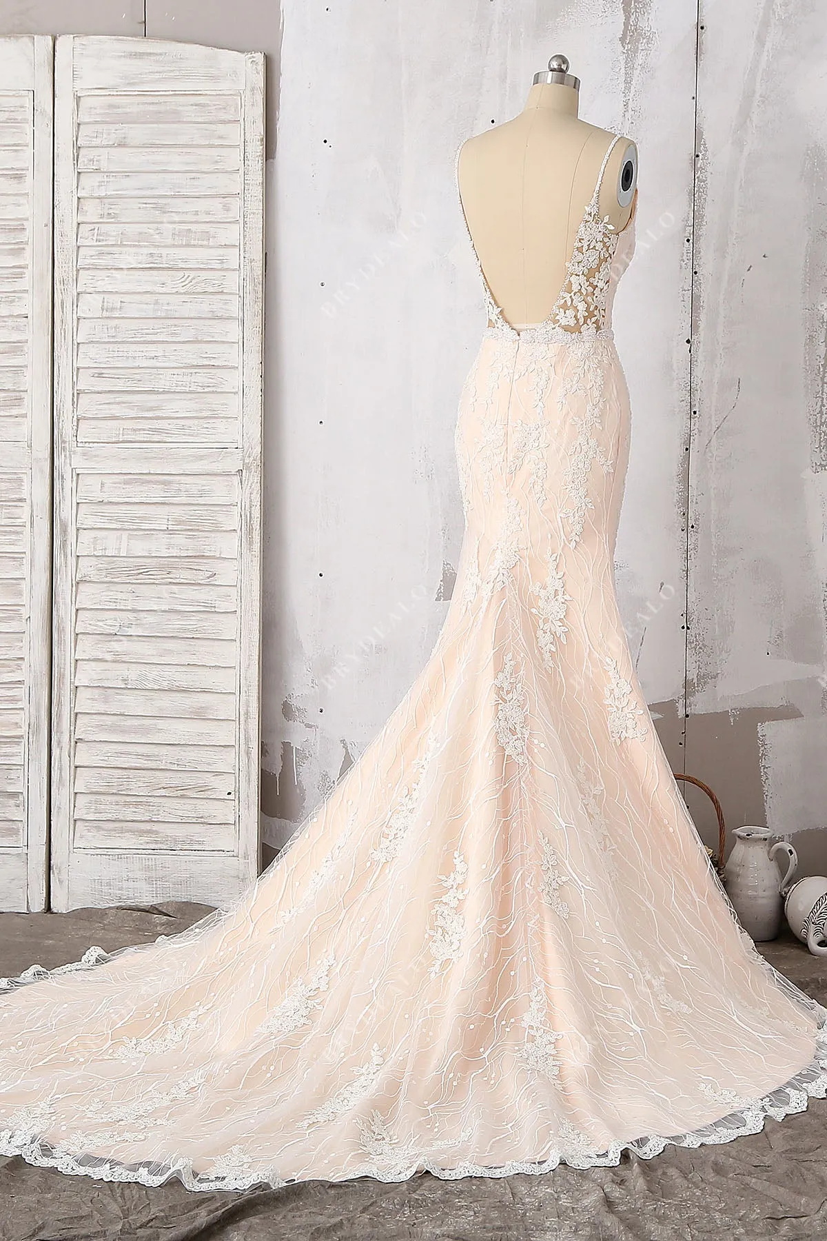 Beaded Lace Straps V-back Mermaid Bridal Dress