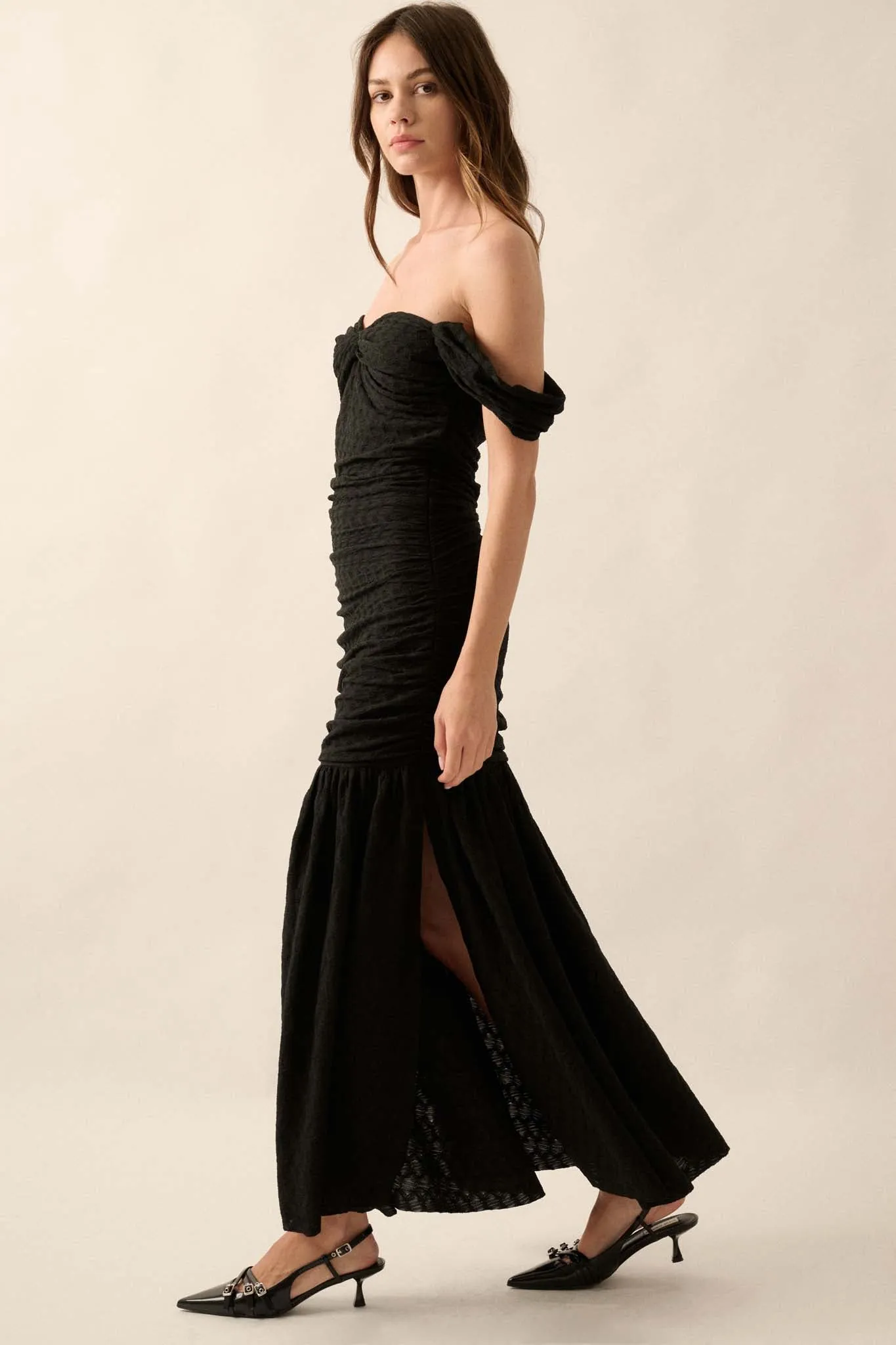 Beautiful Dreamer Textured Knit Drop-Waist Gown