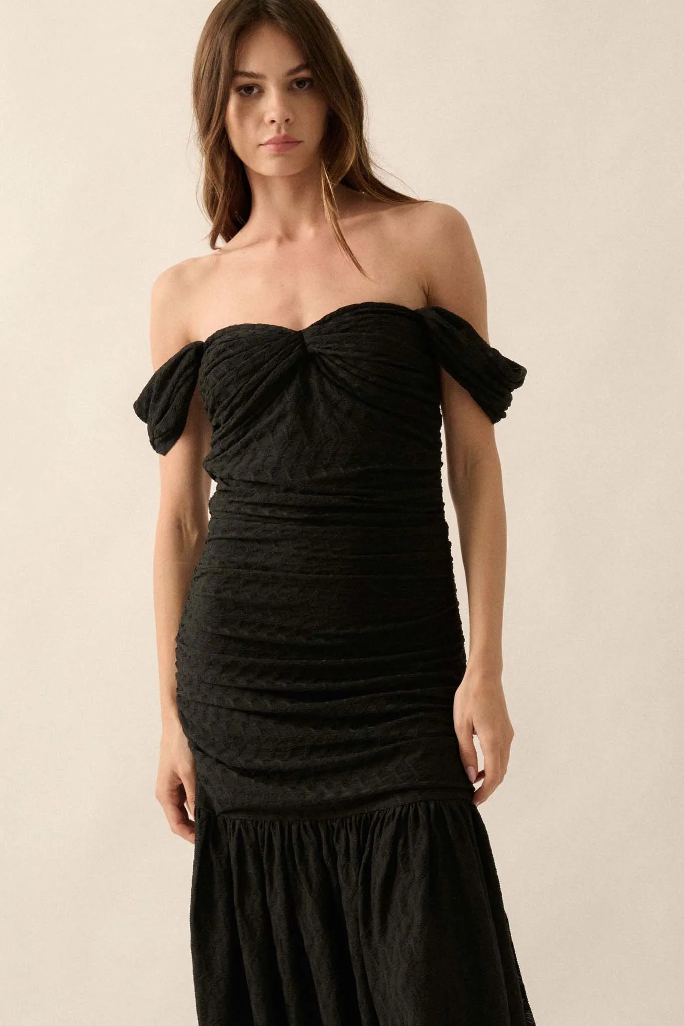 Beautiful Dreamer Textured Knit Drop-Waist Gown