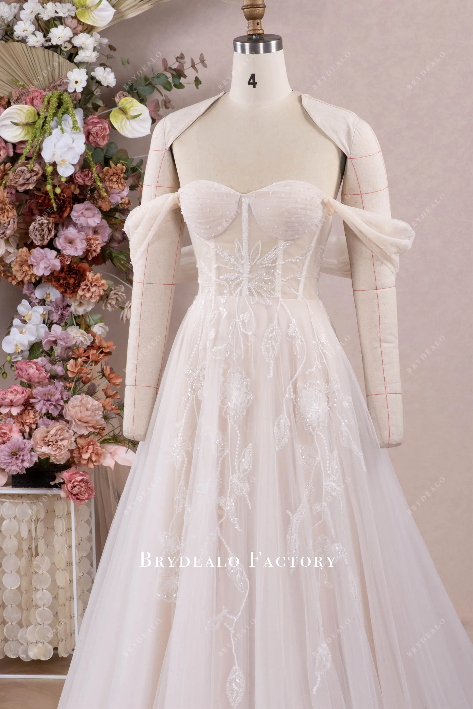 Beautiful Lace Off the Shoulder Corset A-line Wedding Dress