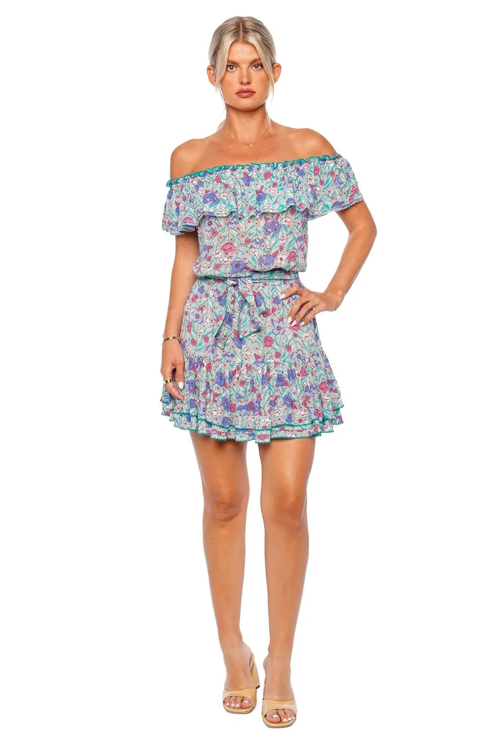 Bella Aqua Petunia Off Shoulder Mini Dress