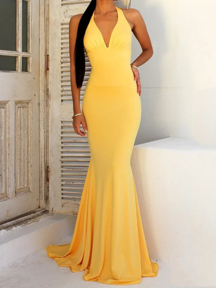 BerriesJam - 2024 V Neck Open Back Bandage Sleeveless Mermaid Party Dress