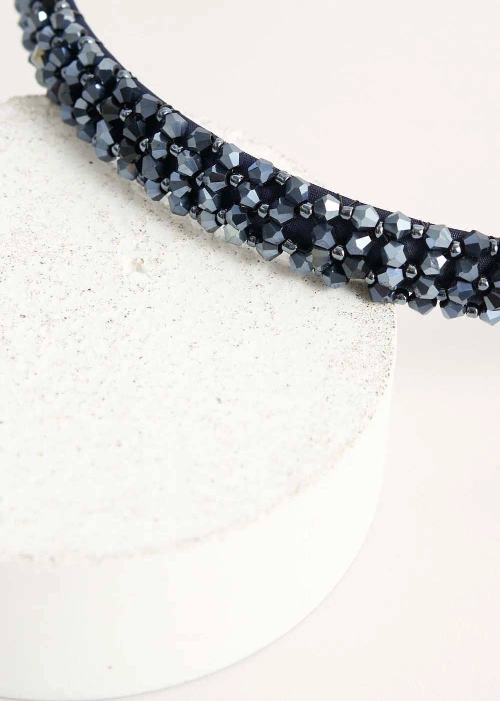 BILLIE THIN JEWELLED HEADBAND - DARK BLUE