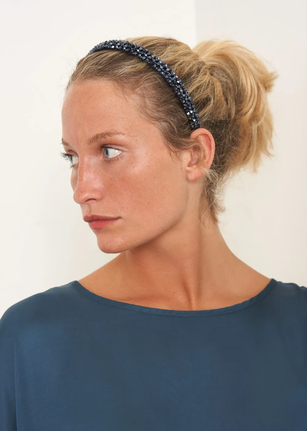 BILLIE THIN JEWELLED HEADBAND - DARK BLUE