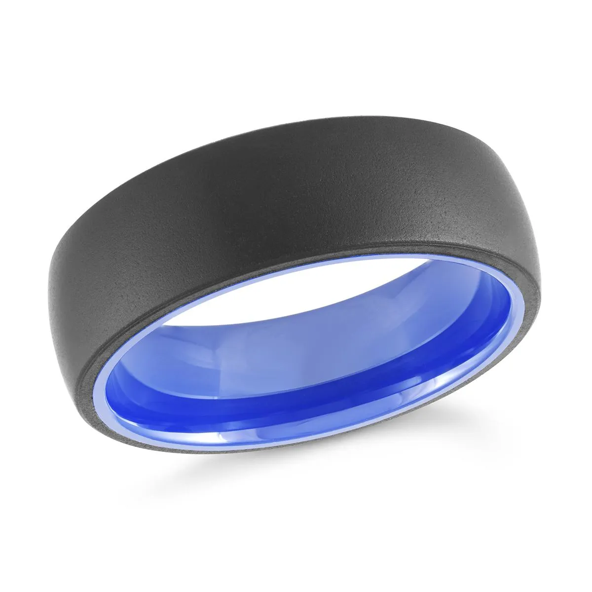 BLACK TUNGSTEN MEN'S WEDDING BAND WITH BLUE INNER SHANK