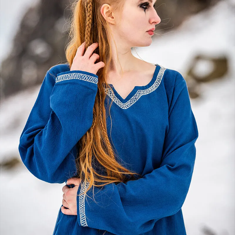 Blue Hand Embroidered Dress - Cotton