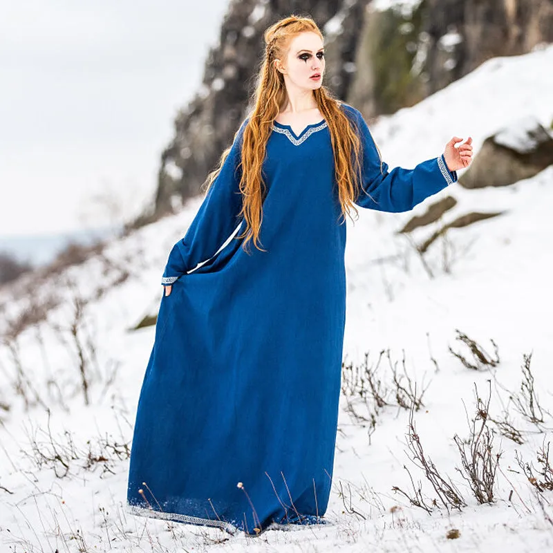 Blue Hand Embroidered Dress - Cotton