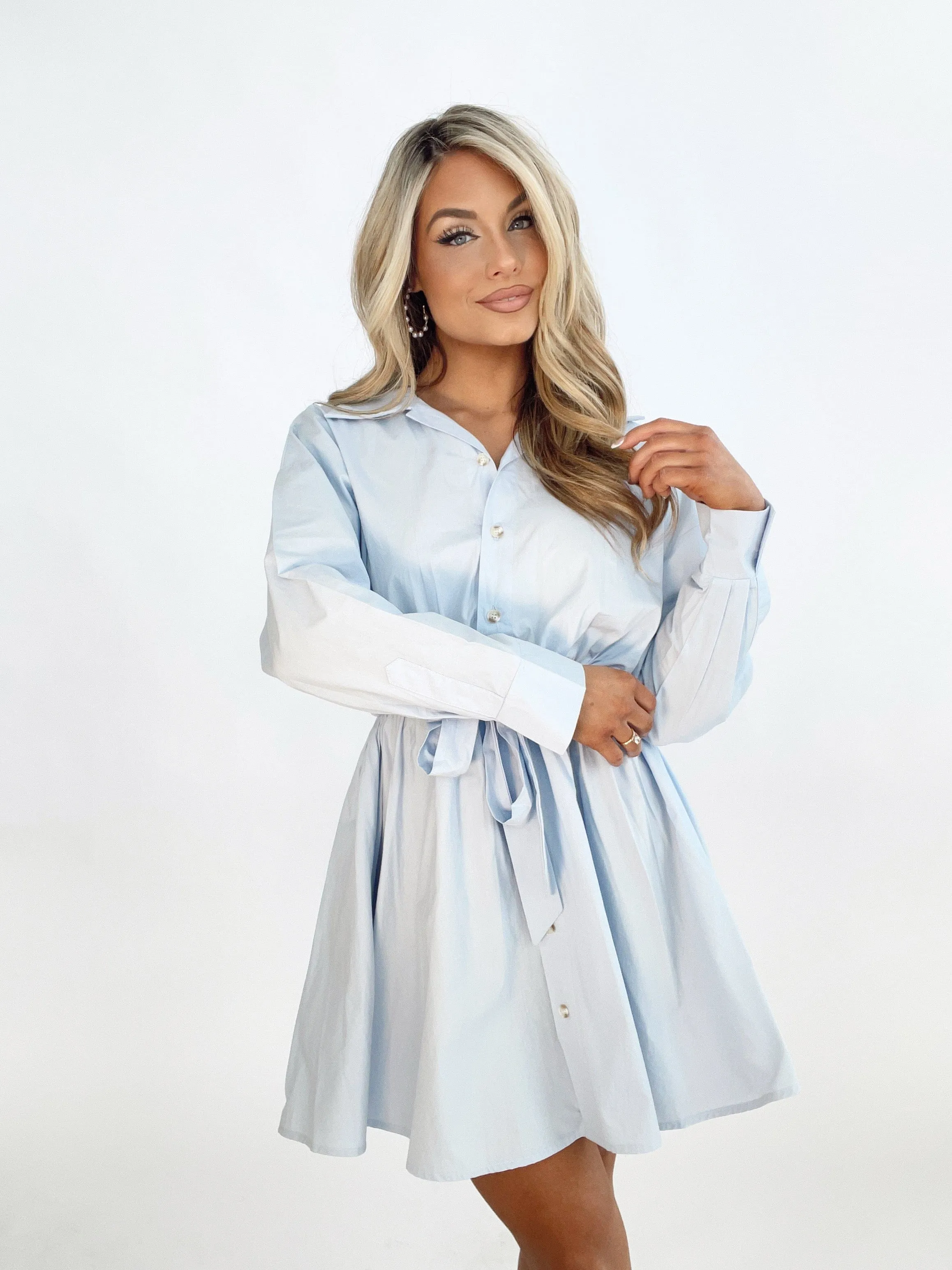 Blue Poplin Shirt Dress