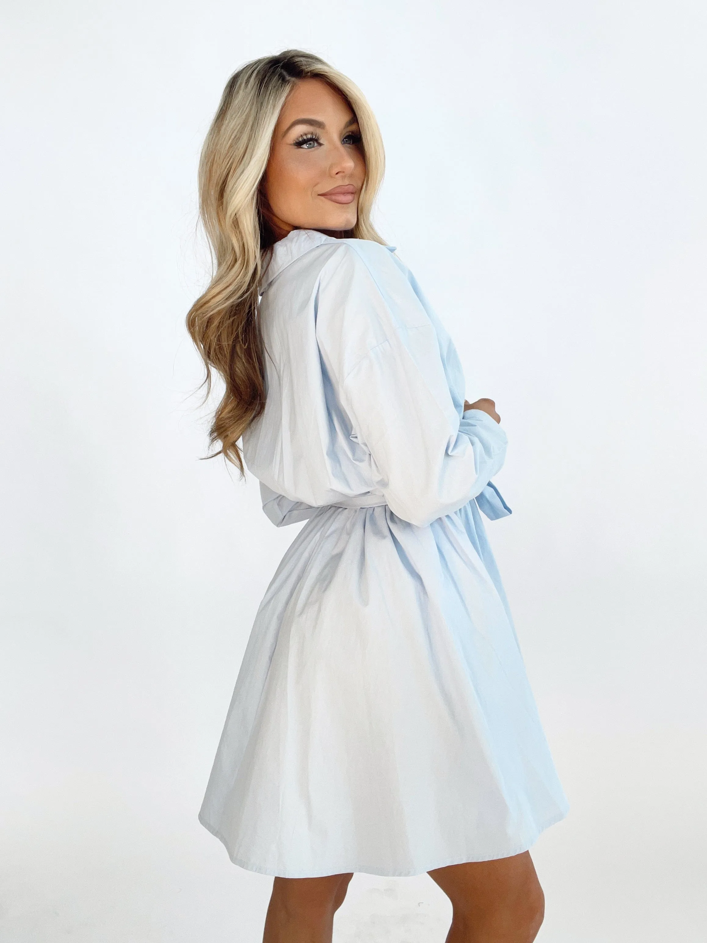 Blue Poplin Shirt Dress