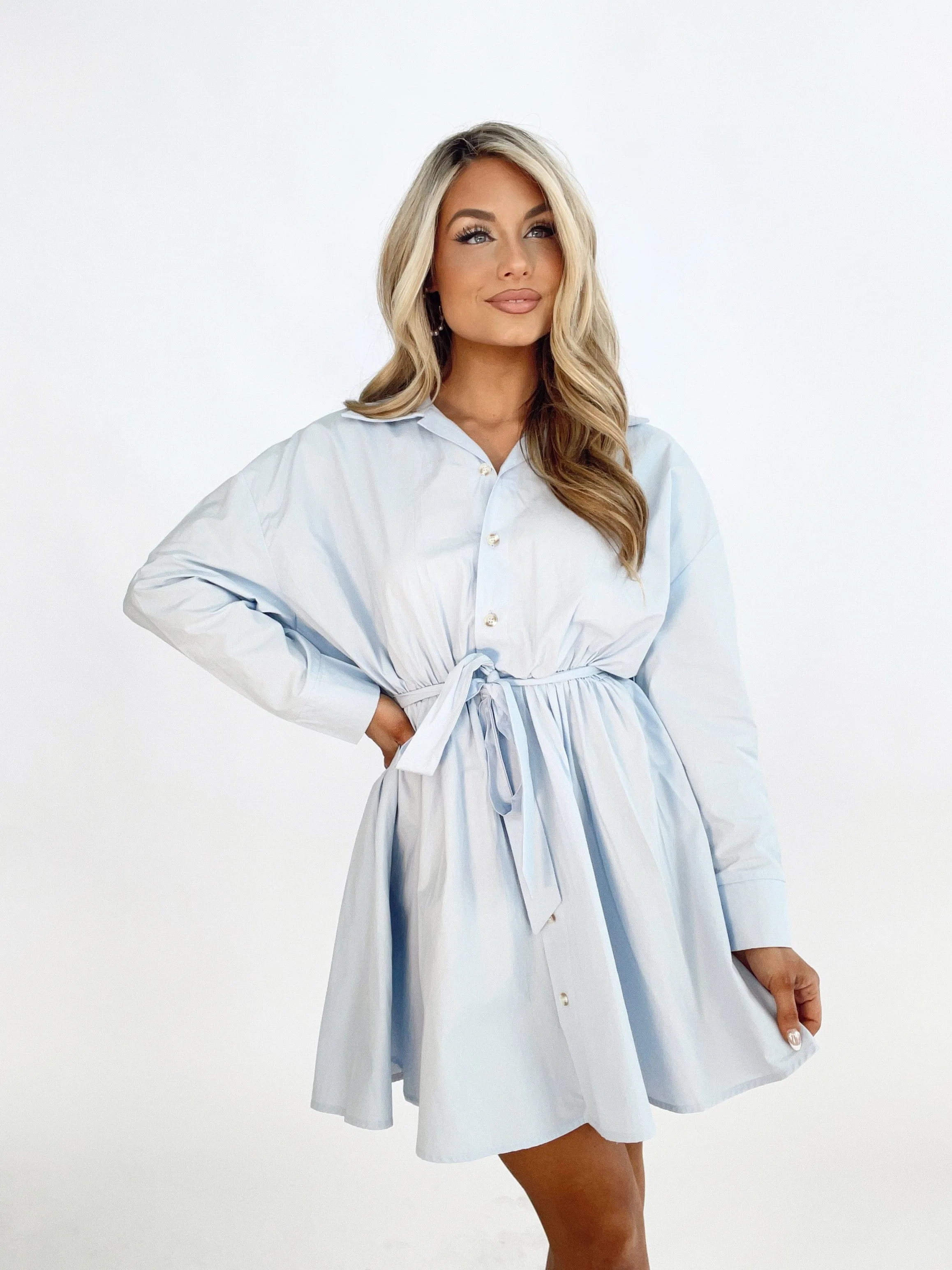 Blue Poplin Shirt Dress