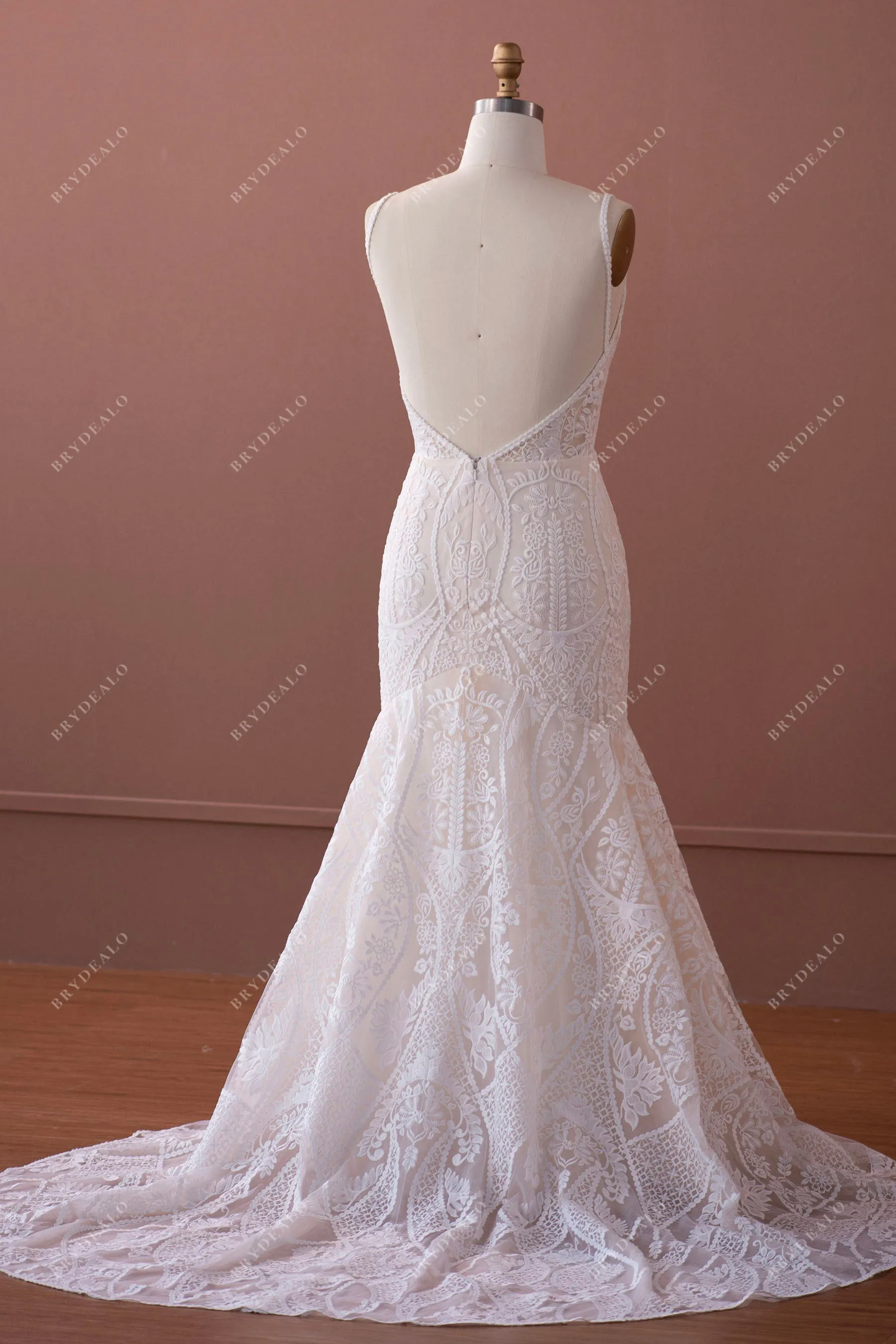 Boho Plunging Lace Mermaid Wedding Dress