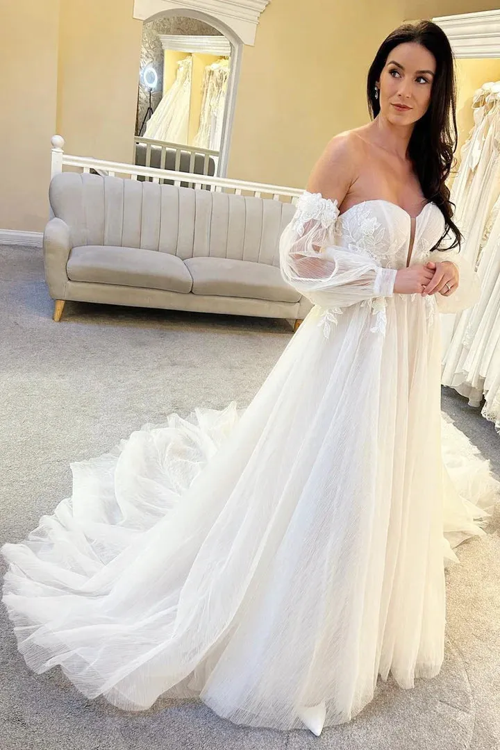 Boho Sweetheart Wedding Dresses 2024 A-Line Elegant Wedding Gown Lace Appliques Sleeveless Tulle Vestido De Noiva