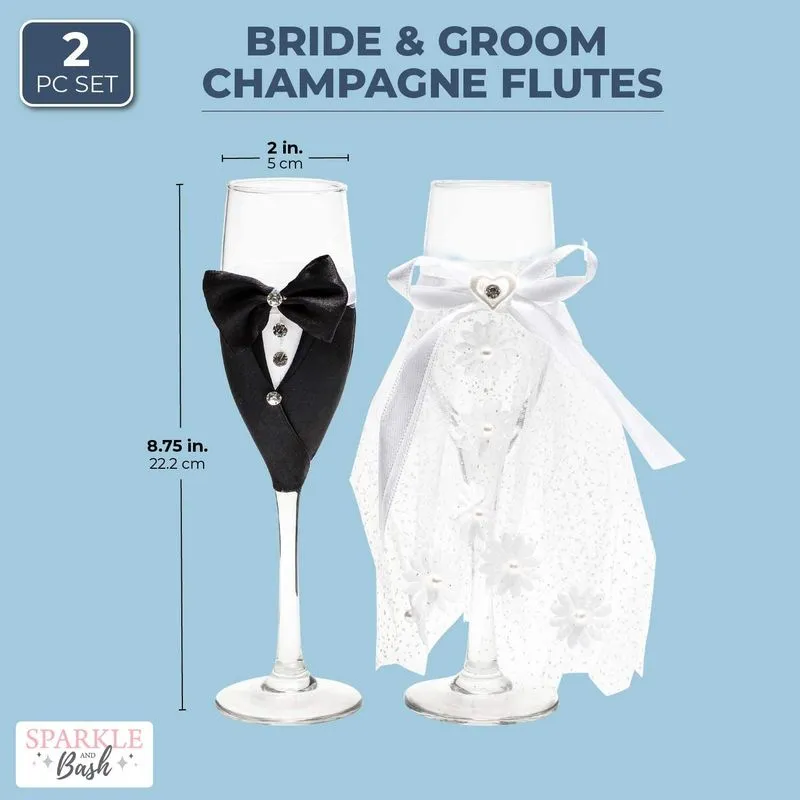 Bride and Groom Glass Champagne Flutes (Set of 2)