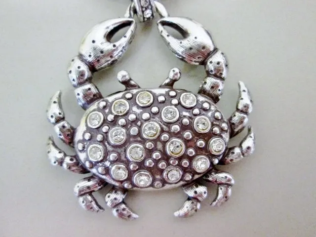 BRIGHTON CRAB Rhinestone Jewel Encrusted Keychain Keyring Mermaid Nautical SILVER