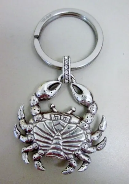 BRIGHTON CRAB Rhinestone Jewel Encrusted Keychain Keyring Mermaid Nautical SILVER