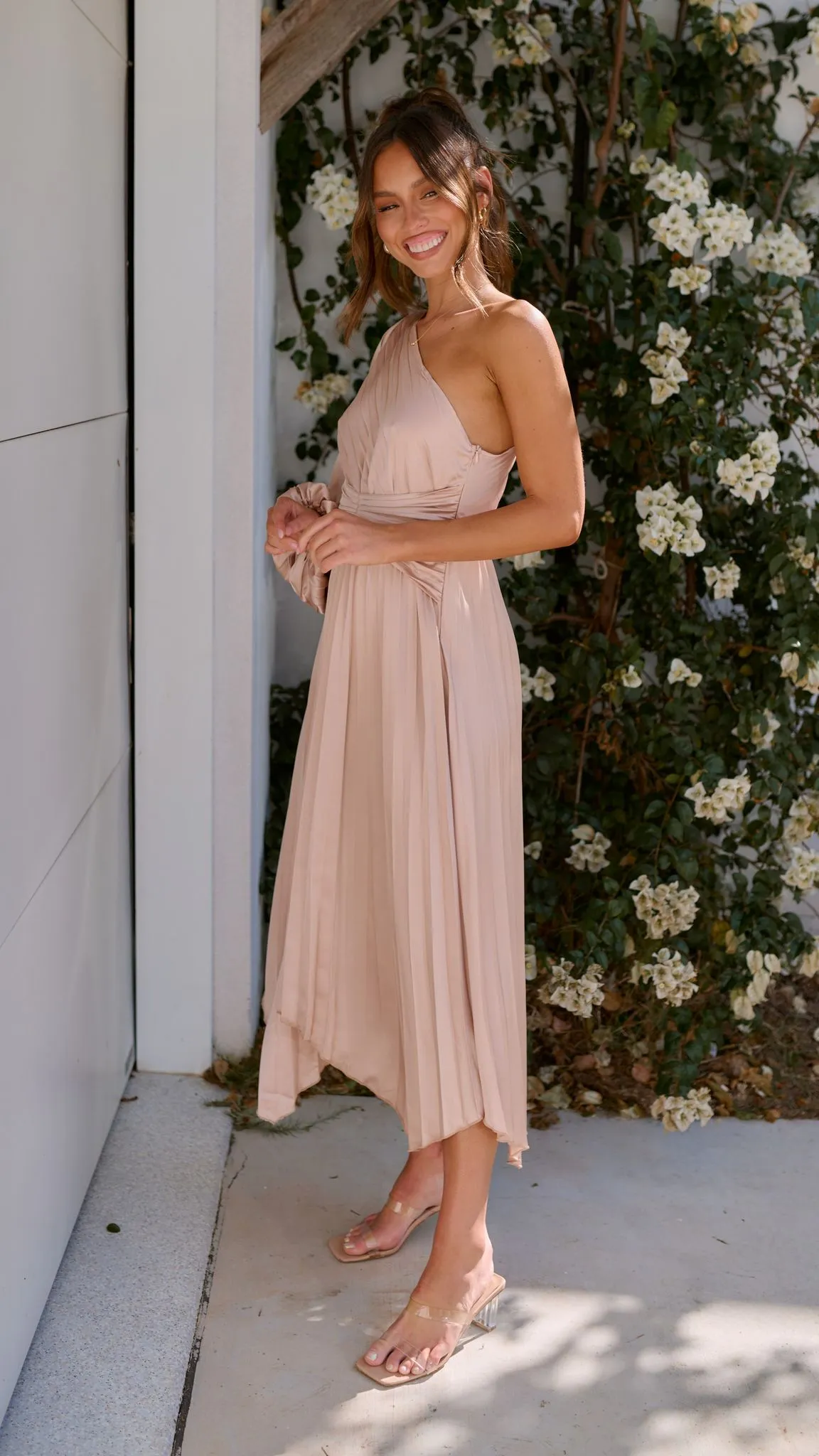 Brooklyn One Shoulder Midi Dress - Champagne