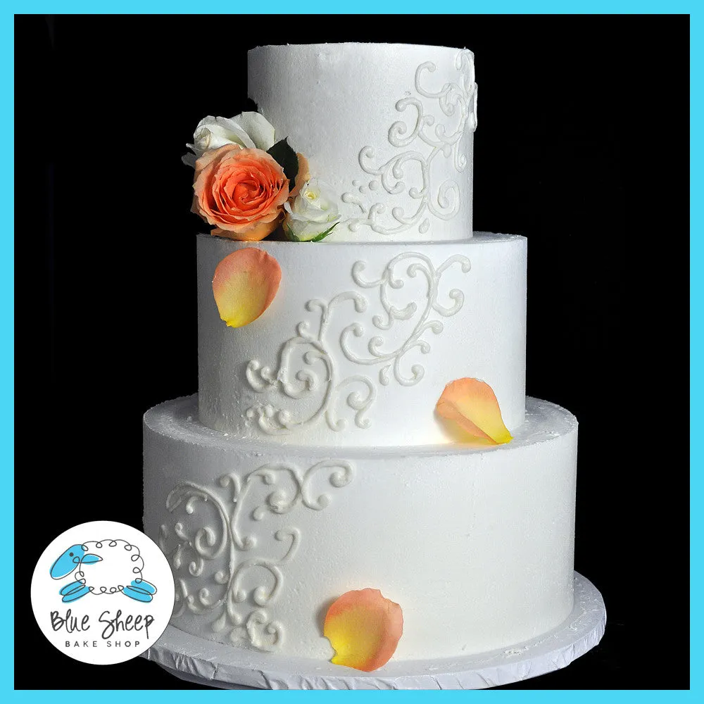 Buttercream Wedding Cake With Filigree and Roses