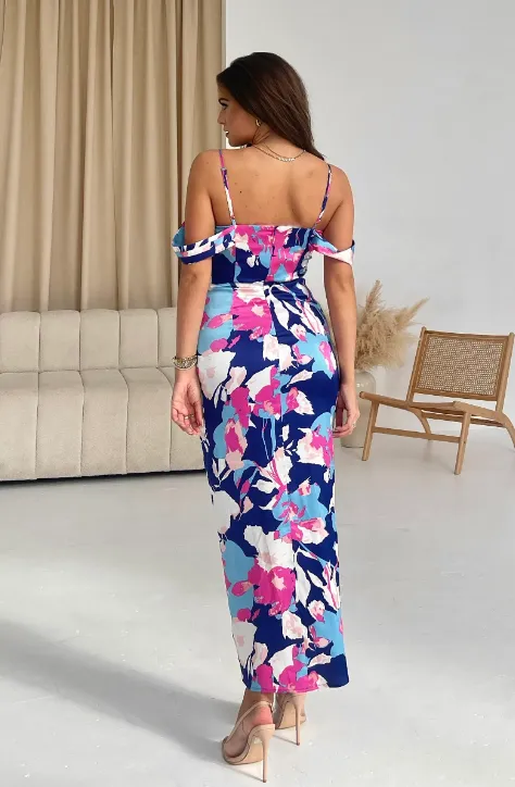 Camila Pink Blue Wrap Over Midi Dress