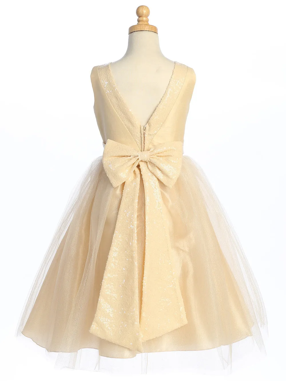 Champagne Flower Girl Dress w/ shantung & sparkle tulle with sequins