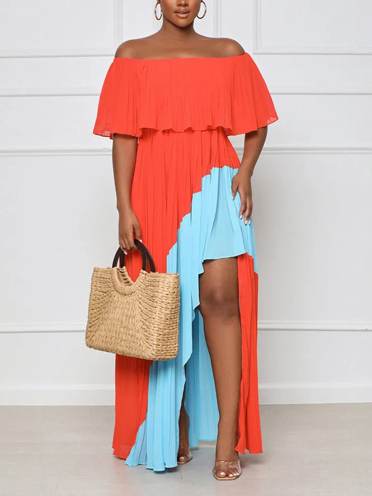 Chiffon Off Shoulder Pleated Dress