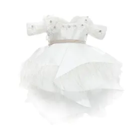 Constanza White Ceremony Dress with Champagne Bow