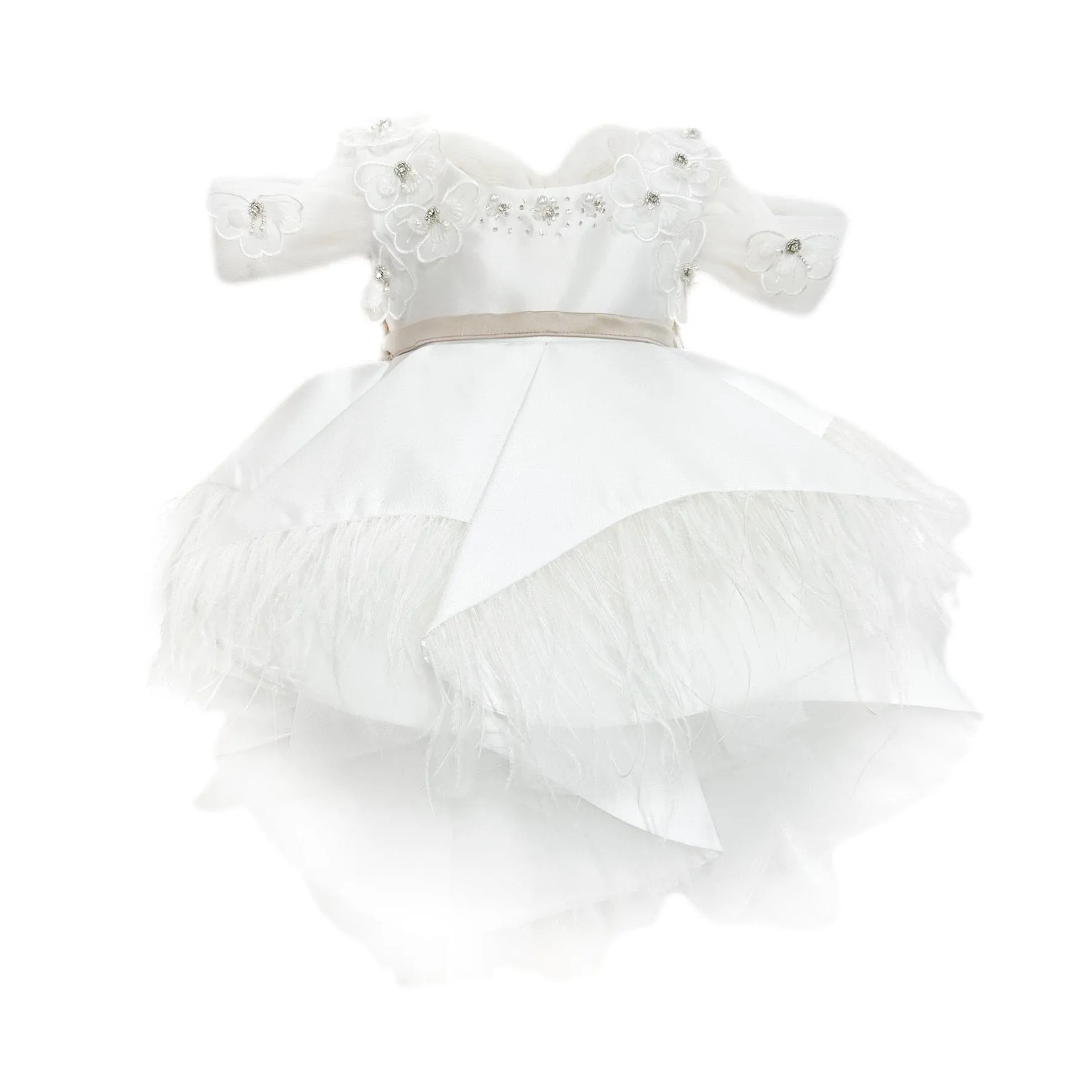 Constanza White Ceremony Dress with Champagne Bow