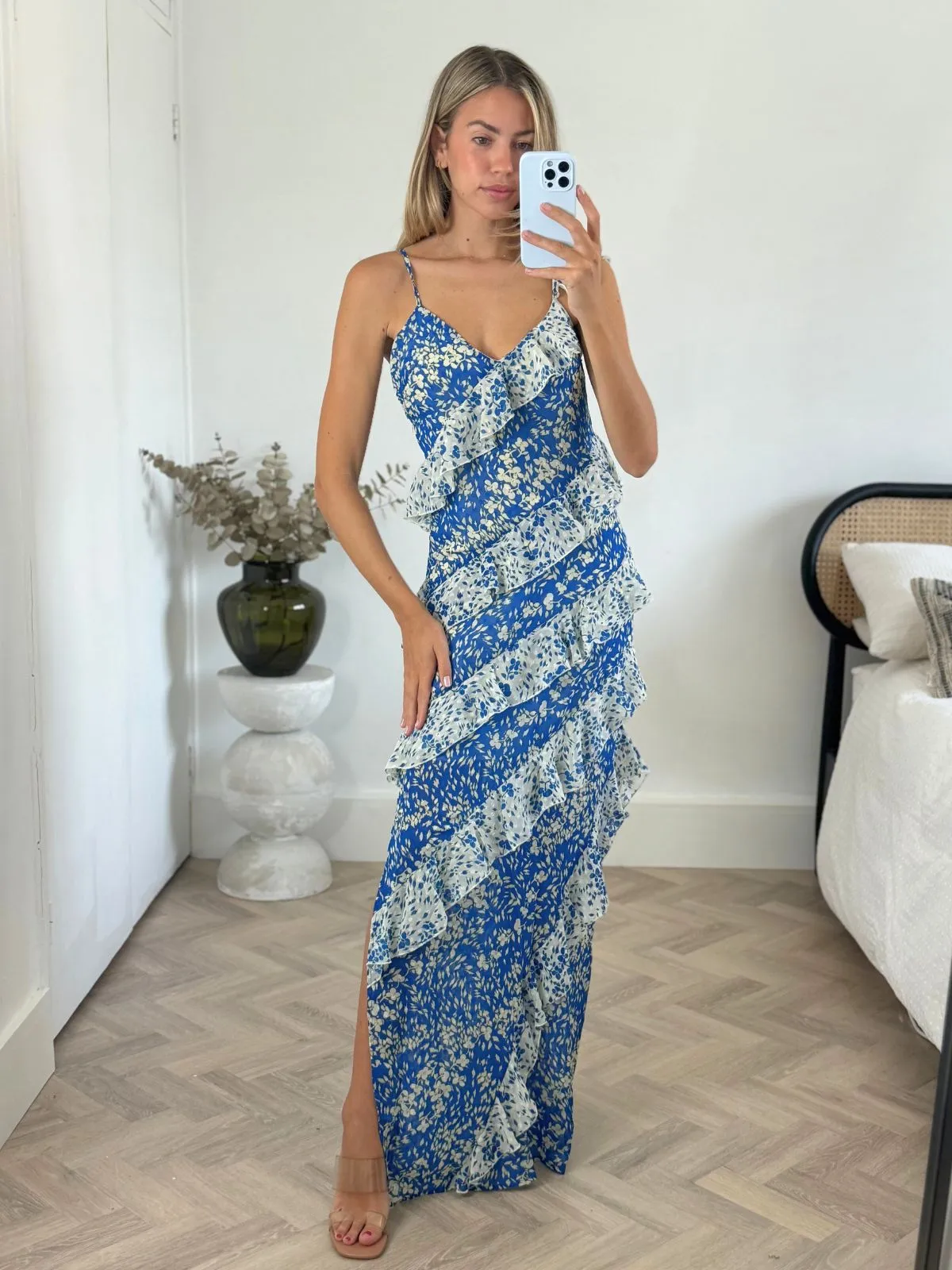 Cordelia Frill Maxi Dress in Blue