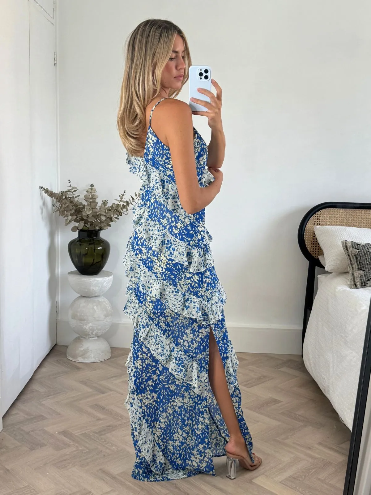 Cordelia Frill Maxi Dress in Blue