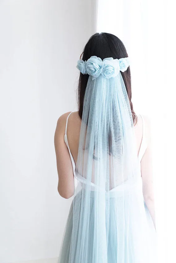 Custom color wedding veil and flower crown - RHOSYN