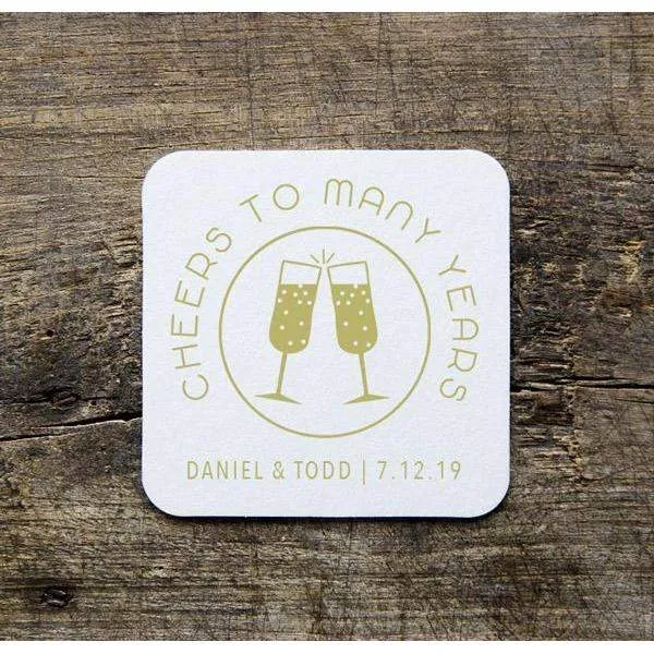 CUSTOM wedding coaster cheers to many years