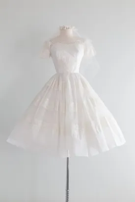 Darling 1950's Tea Length Wedding Dress and Veil / Waist 26"