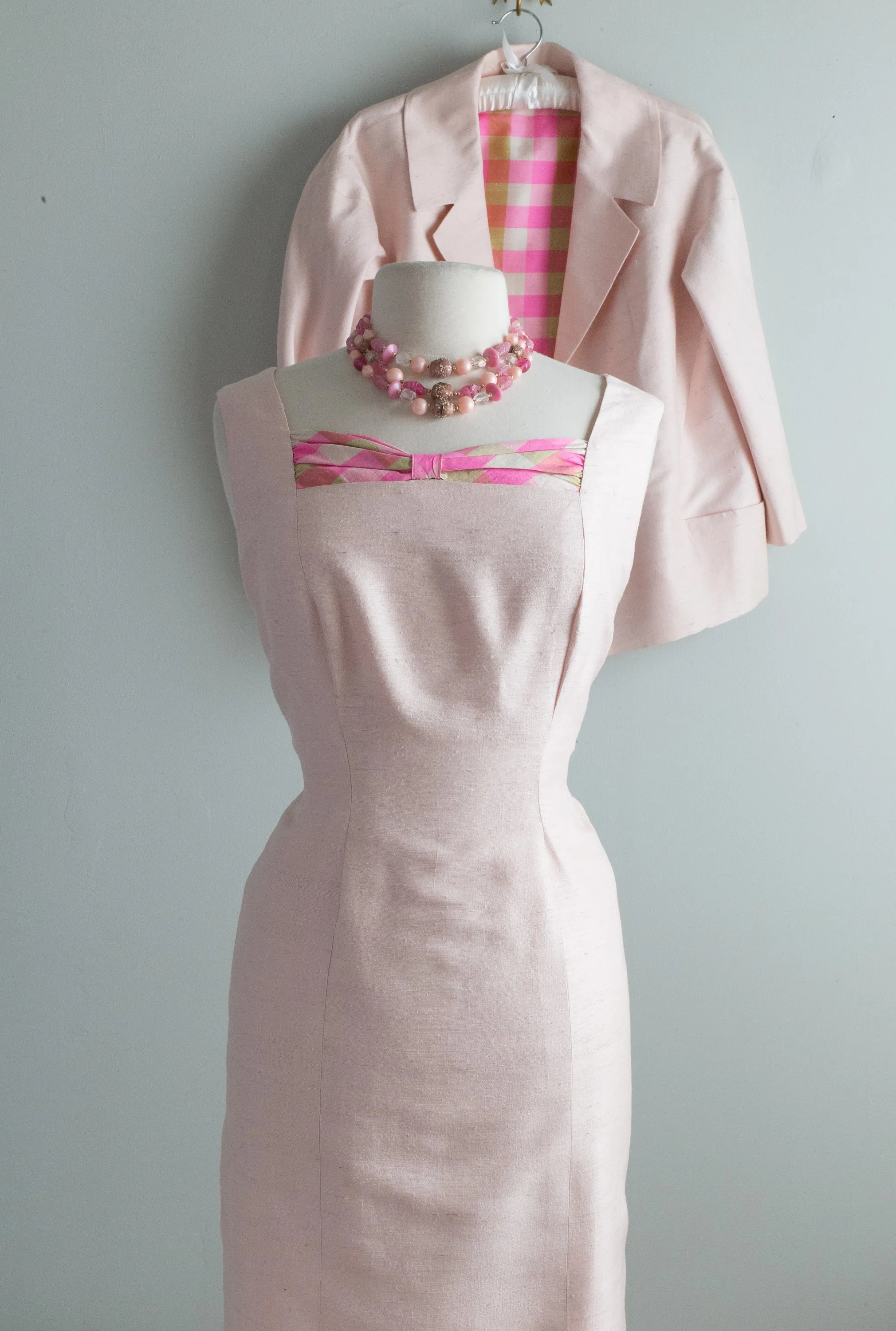 Darling 1960's Petal Pink Silk Dress With Matching Jacket / ML