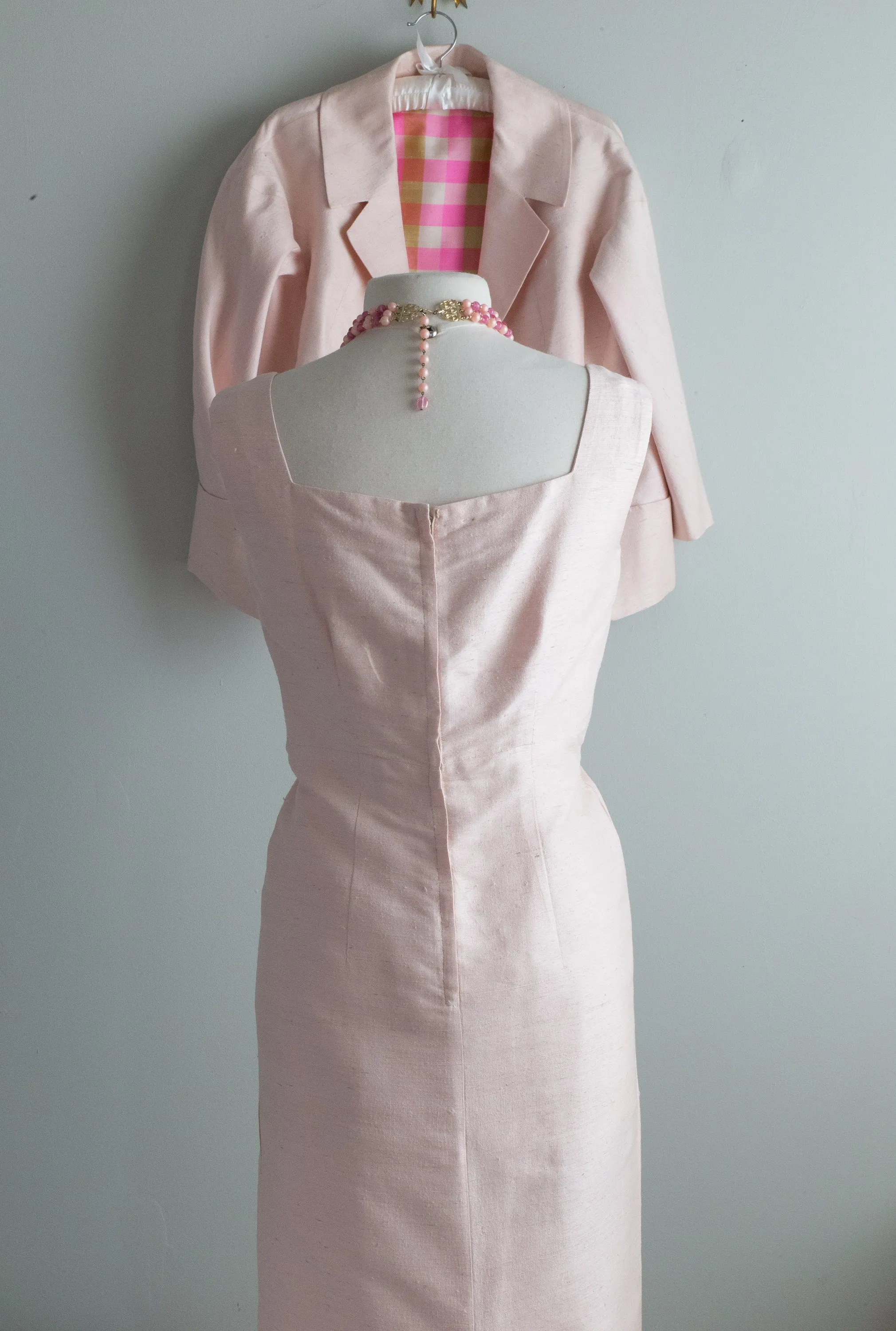 Darling 1960's Petal Pink Silk Dress With Matching Jacket / ML