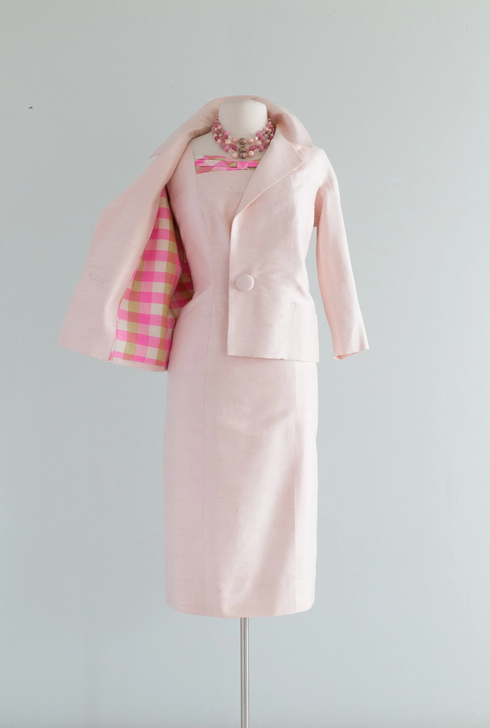 Darling 1960's Petal Pink Silk Dress With Matching Jacket / ML