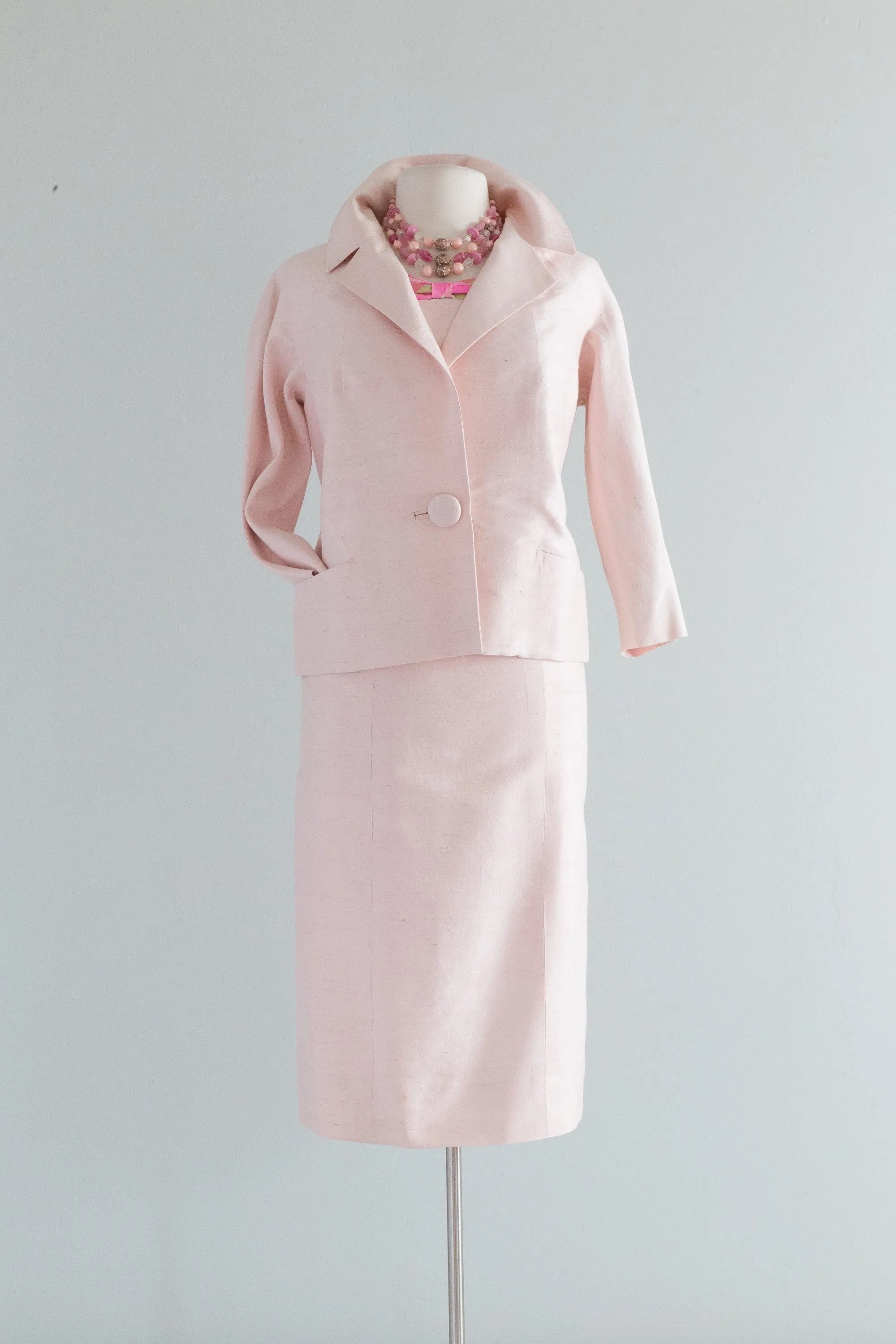 Darling 1960's Petal Pink Silk Dress With Matching Jacket / ML