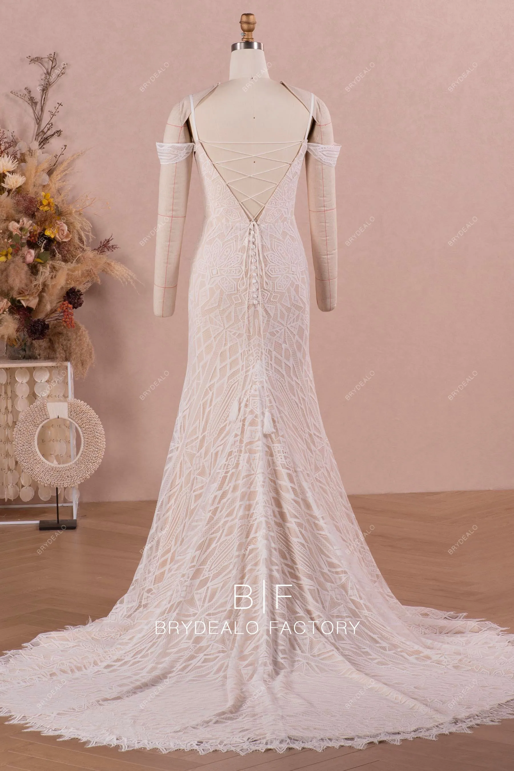 Detachable Off Shoulder Boho Lace Mermaid Wedding Dress