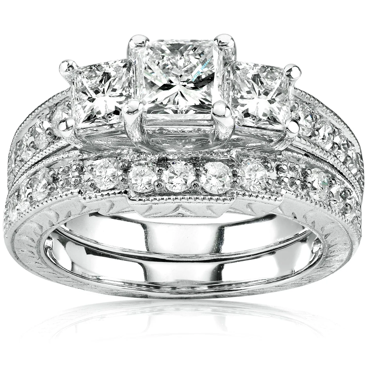 Diamond Wedding Ring Set 1 3/5 carats (ctw) in 14K Gold