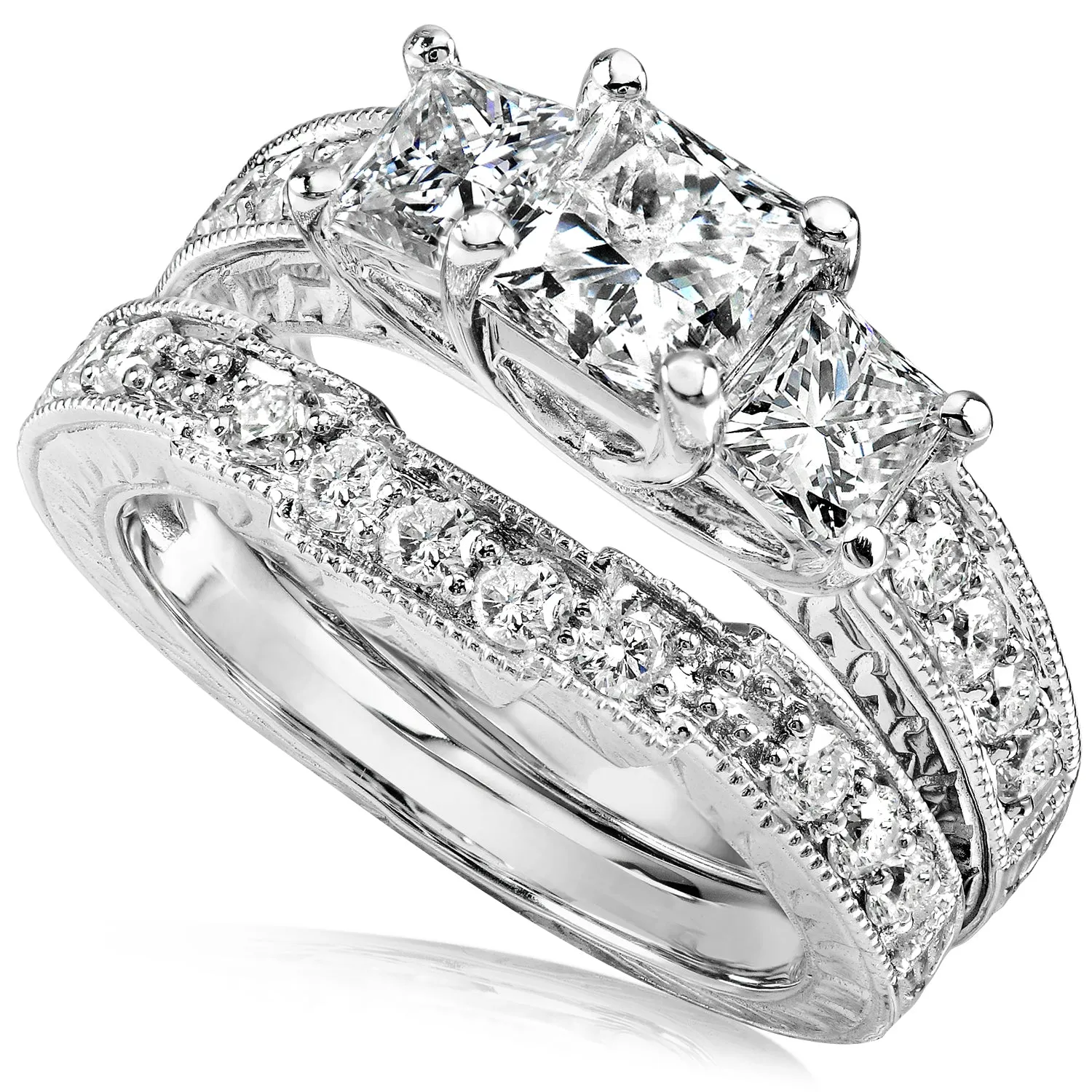 Diamond Wedding Ring Set 1 3/5 carats (ctw) in 14K Gold