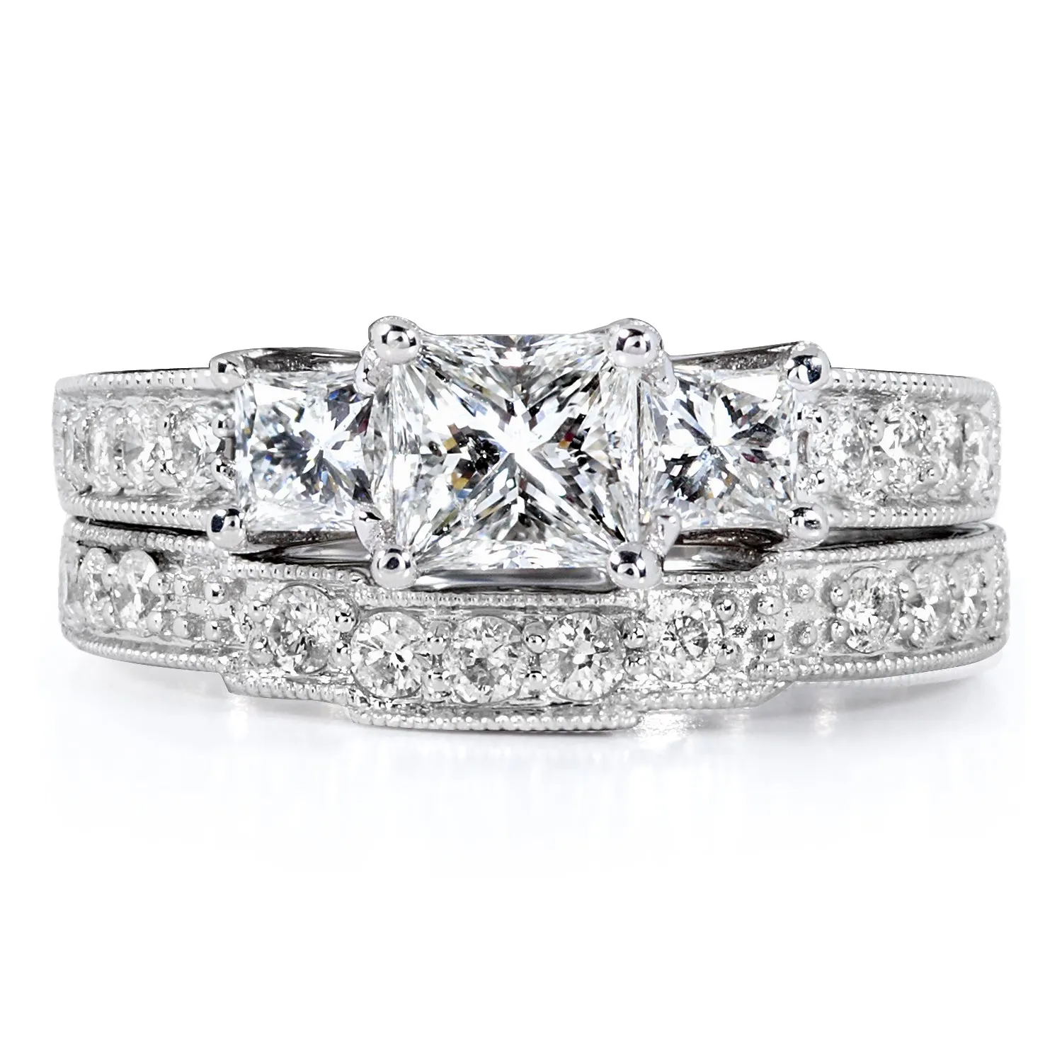 Diamond Wedding Ring Set 1 3/5 carats (ctw) in 14K Gold