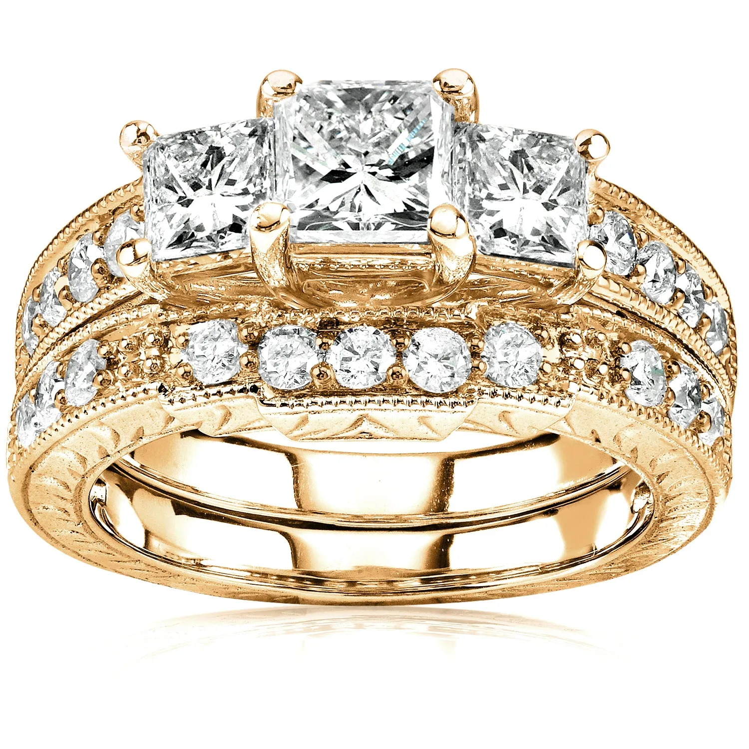 Diamond Wedding Ring Set 1 3/5 carats (ctw) in 14K Gold