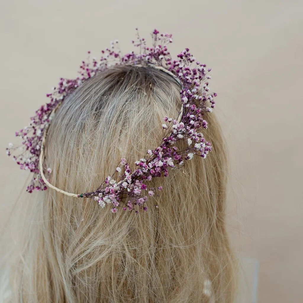 Dried Flowers Bridal Crown - Pastel Purple