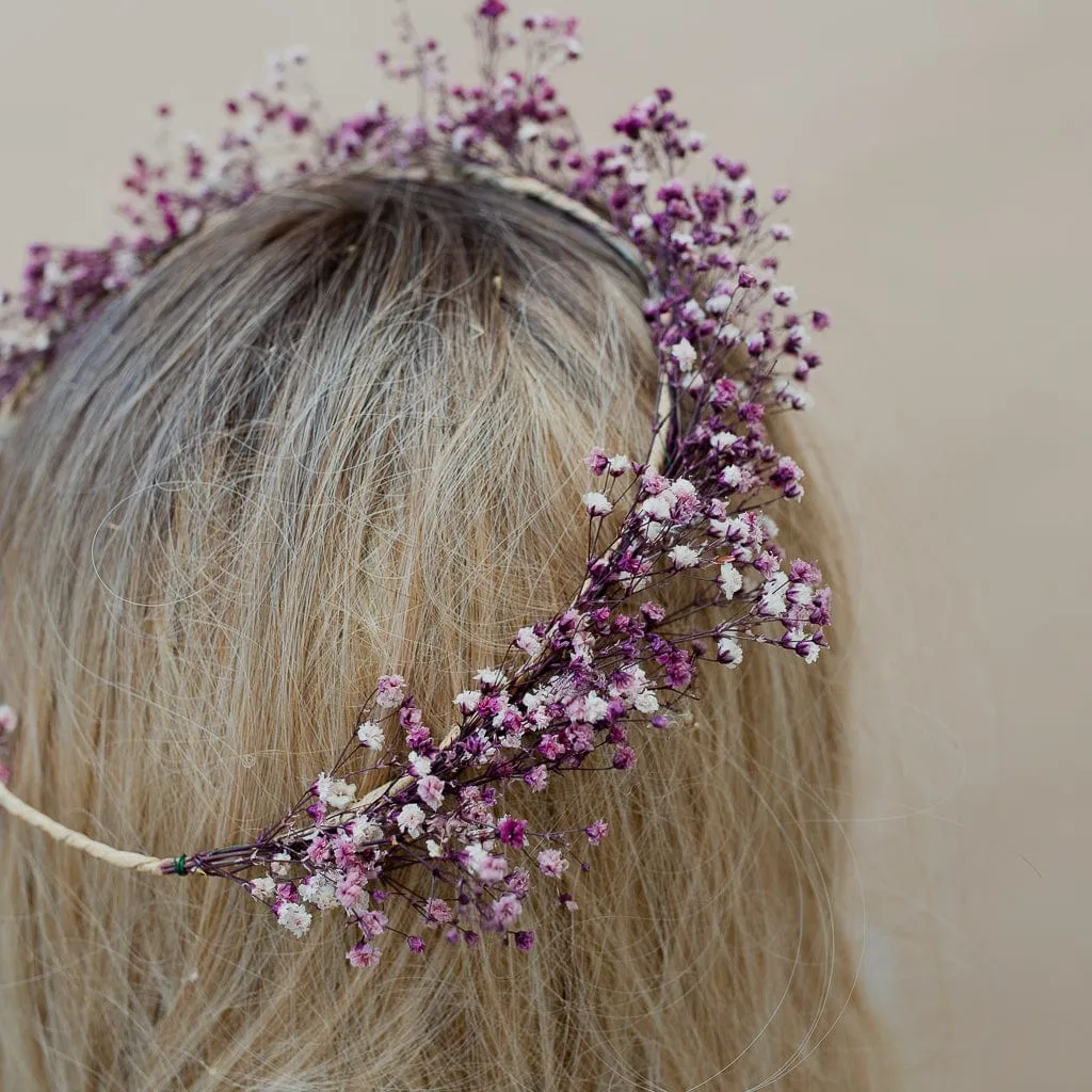 Dried Flowers Bridal Crown - Pastel Purple