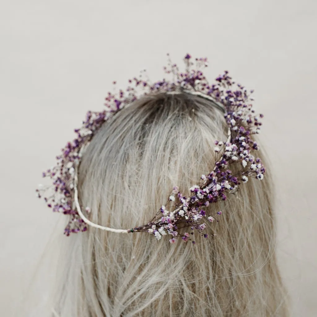 Dried Flowers Bridal Crown - Pastel Purple