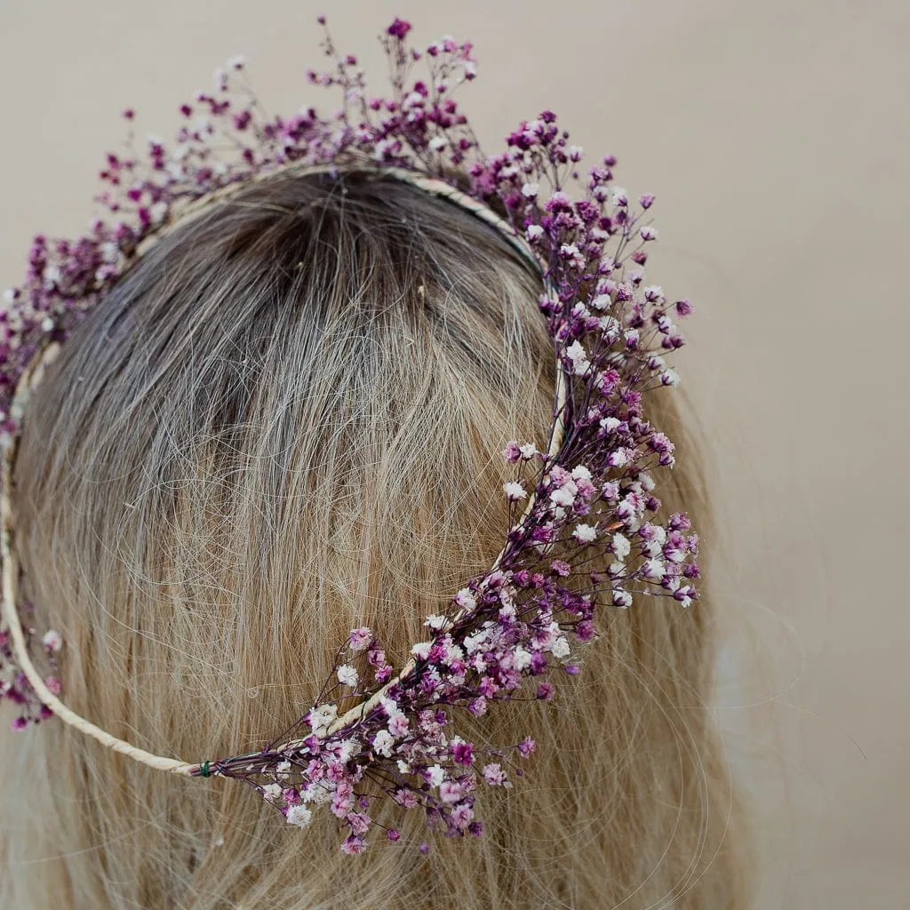 Dried Flowers Bridal Crown - Pastel Purple