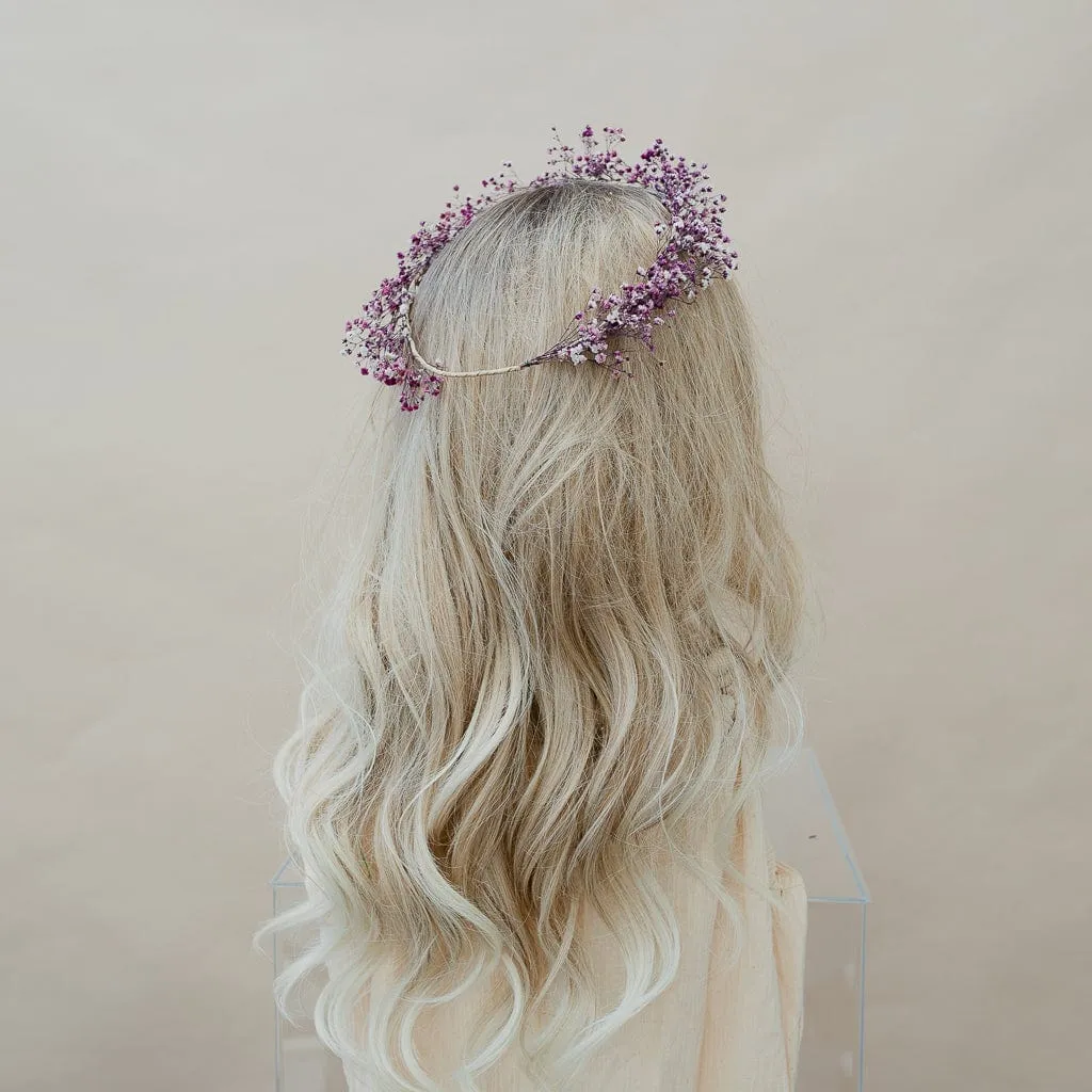 Dried Flowers Bridal Crown - Pastel Purple