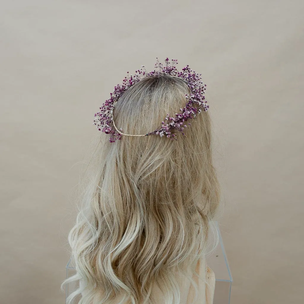 Dried Flowers Bridal Crown - Pastel Purple