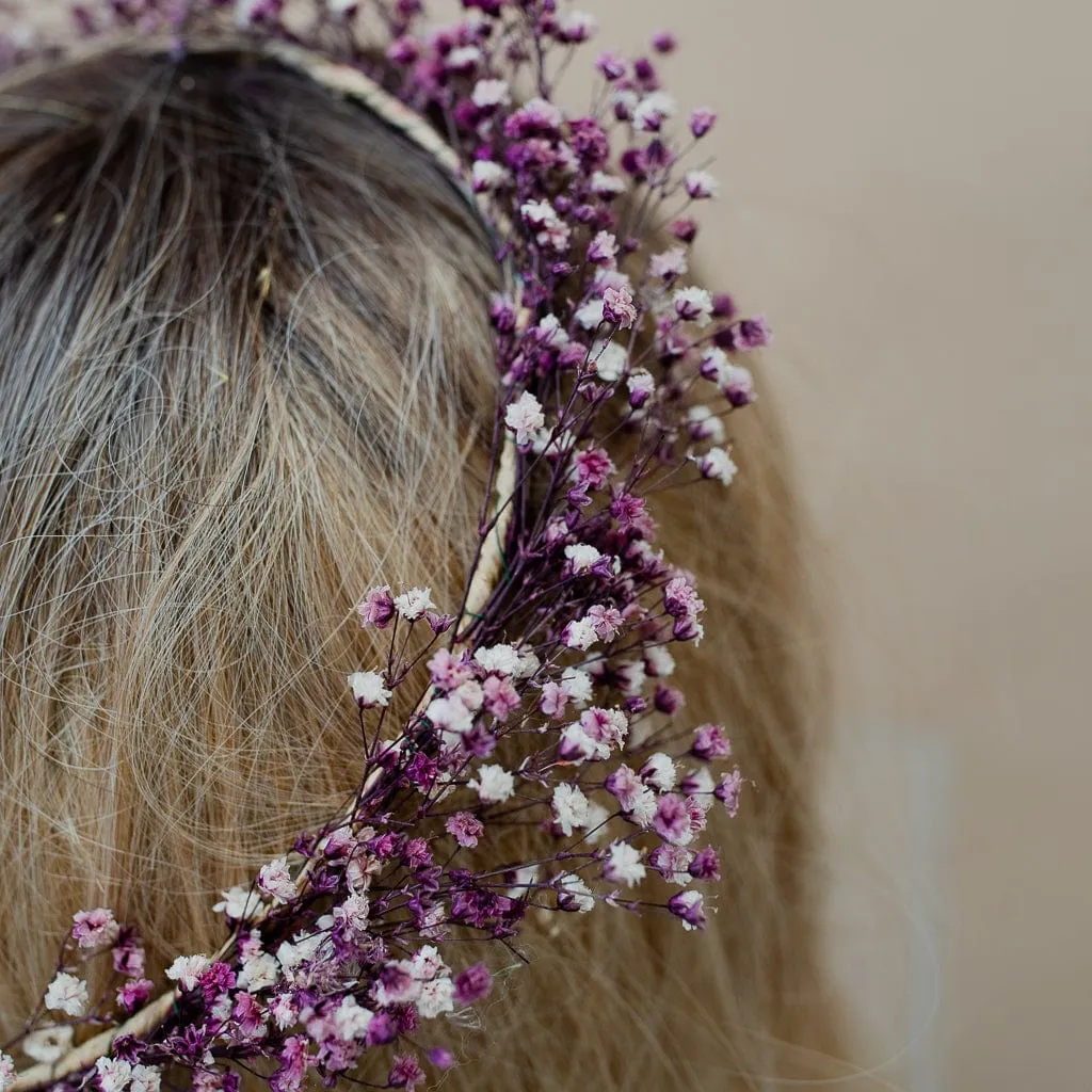 Dried Flowers Bridal Crown - Pastel Purple